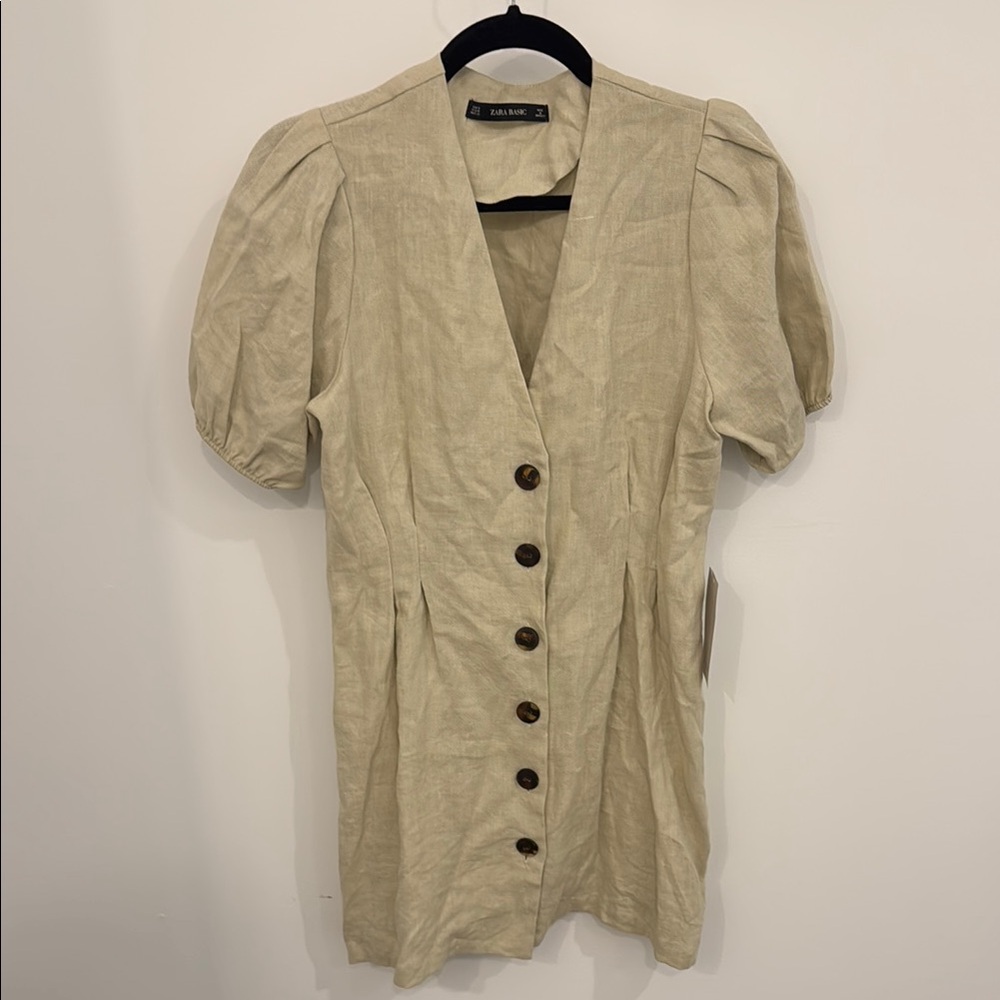 Zara linen Beige Button-Front Dress